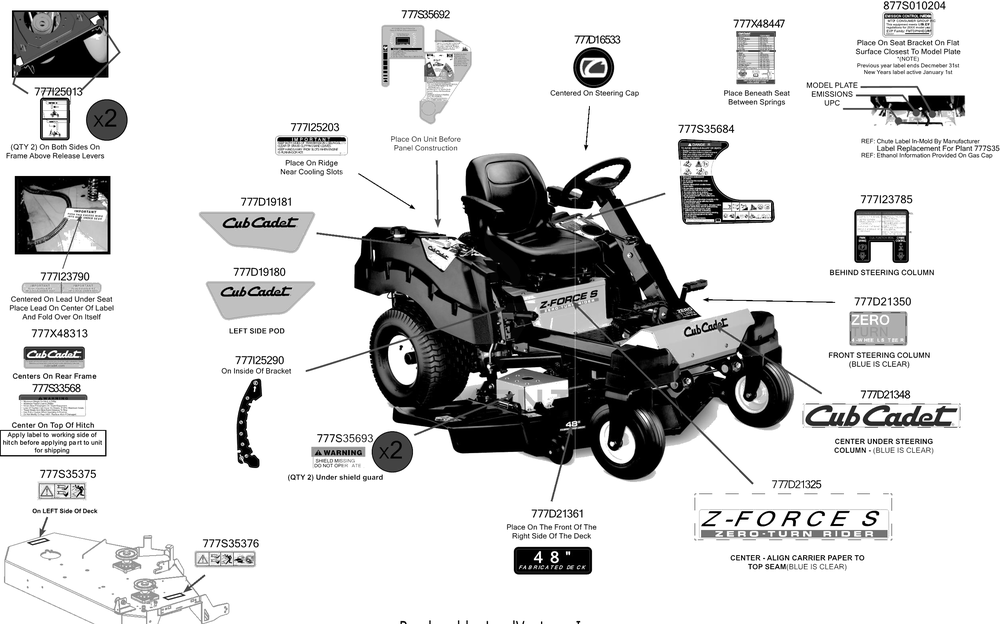 Label Map Diagram and Parts List for Z-FORCESZ48KH (17BSDGHB010)(2016) Cub Cadet Lawn Tractor